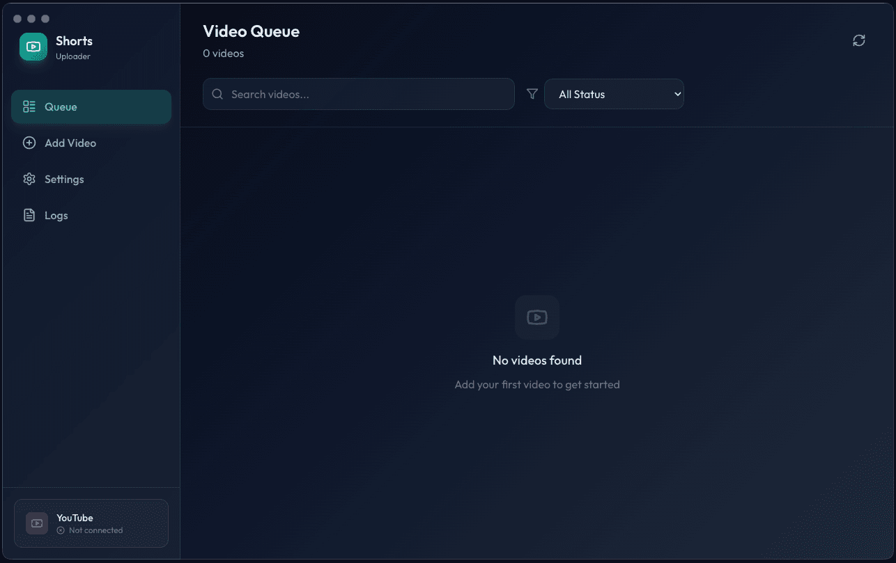 Shorts Uploader app interface